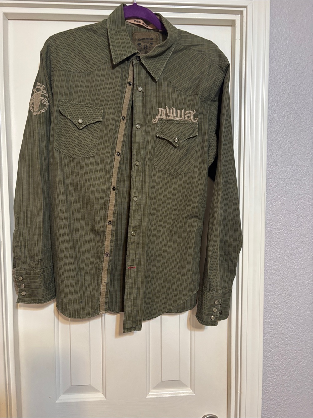 Olive Green Button-Up Western Shirt Jacket